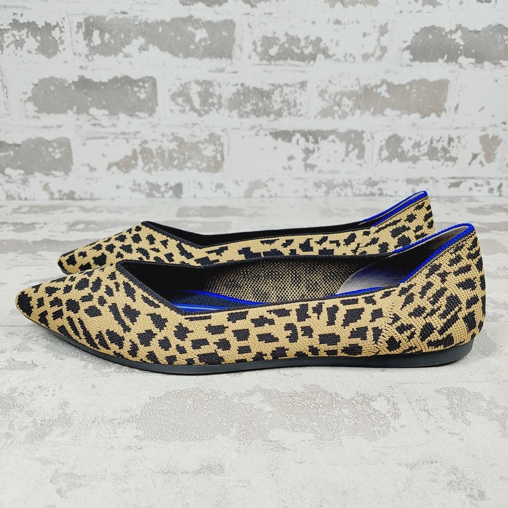 New Rothy’s The Point Tan Black Leopard Print Slip On Ballet Flats W51